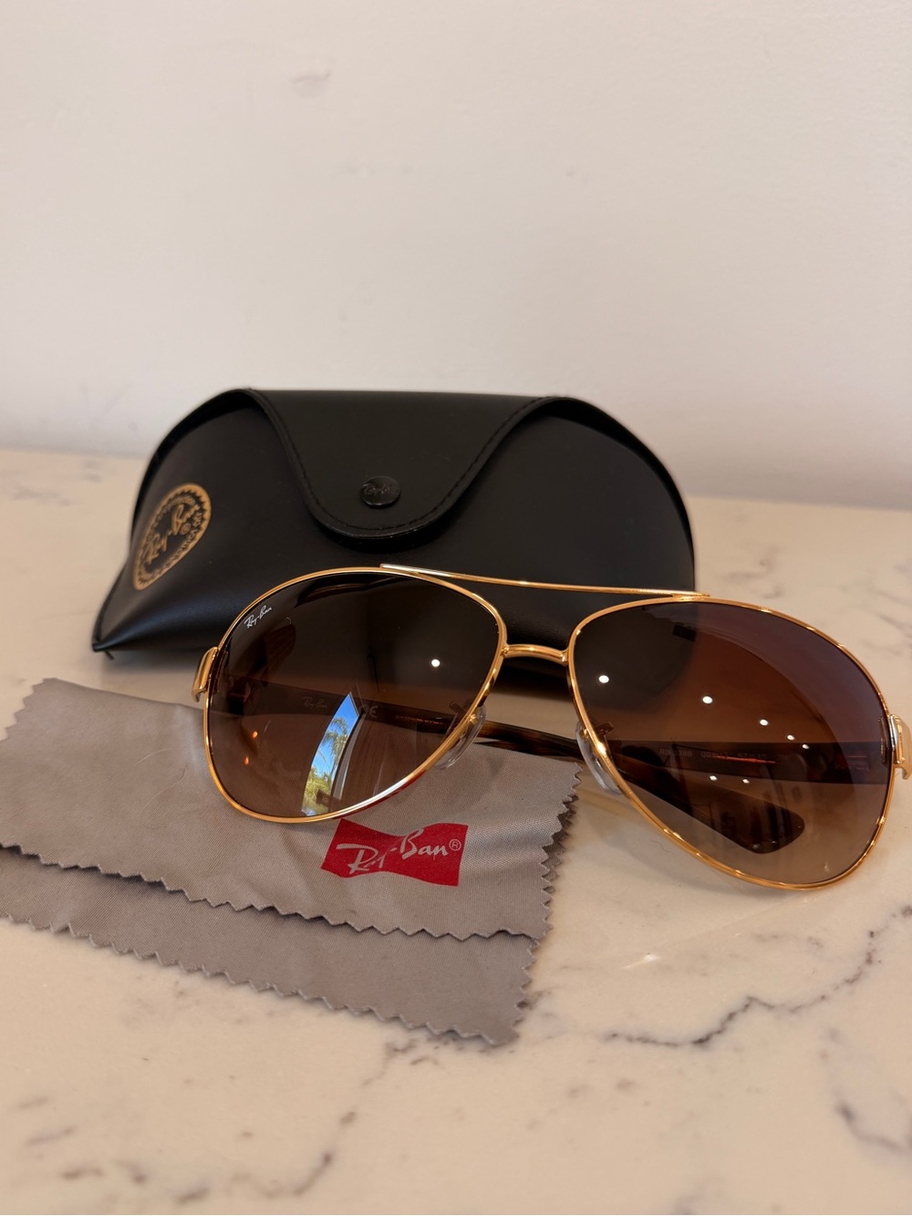 Ray-Ban Women’s Gold Aviator Sunglasses with Brown Lenses - Picture 3 of 6